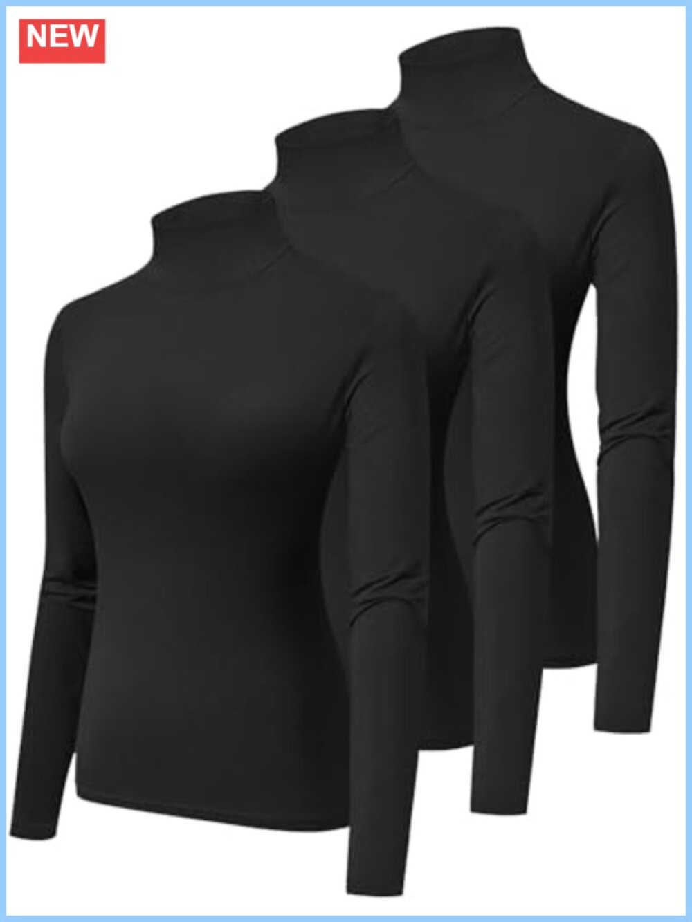 Turtleneck Long Sleeve Slim Fit Base Layer Shirt 3 Pack